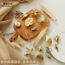 Creative pure copper apple leaf handle Butterfly Golden angel conch Creative Nordic style cabinet door full copper handle