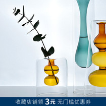 Nordic modern simple stained glass creative double transparent vase desktop ornaments personality with hydroponic flower
