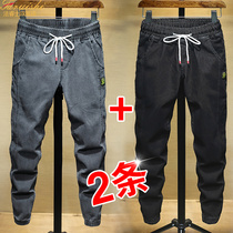 2021 new autumn tooling denim trousers mens Tide brand spring and autumn winter youth tie pants