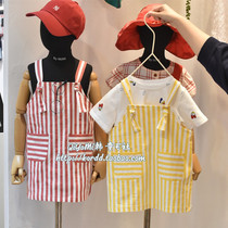 Chiyoumi Korea imported childrens clothing girls Children Baby fresh vertical stripe strap dress 19SM discount