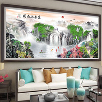 Cross embroidered 2022 new embroidered living room with great flowing water raw and landscape painting scenery Fuchun Mountain Gutu handmade self-embroidery