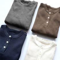  Foreign trade casual autumn waffle long-sleeved t-shirt mens round neck bottoming shirt plus fat plus size loose pullover T-shirt