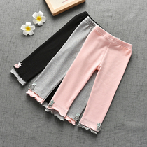  Girls spring leggings Little girl double lace five-pointed star thin trousers Female baby spring and autumn cotton pants