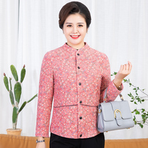 Winter middle-aged womens cotton coat mothers quilted jacket Elastic flower close-fitting warm light cotton coat camel velvet cardigan