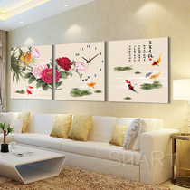 More than a year frameless painting wall clock silent triple nine fish figure Chinese hanging painting Living room watch painting Dining room mural