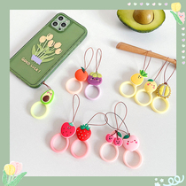 Summer fruit mobile phone ring buckle lanyard soft silicone short ring mobile phone shell hanging U disk key Cartoon with drop pendant buckle sling cartoon Avocado lemon Durian pattern