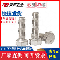 M12M14M16M20 316L Stainless Steel Hexagon Screw External Hexagon Bolt * 35-60-70-80-150