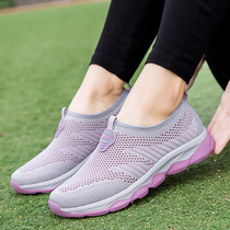 Summer breathable middle-aged and elderly one-pedal old shoes flat and comfortable fat mother shoes wide fat feet soft bottom old Beijing cloth shoes