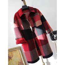 2019 Autumn Winter New @ pure handmade wool double-sided cashmere long coat coat coat red with good details