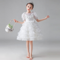 Girls white dress children host foreign birthday puffy gauze flower children wedding dress little girl costume summer