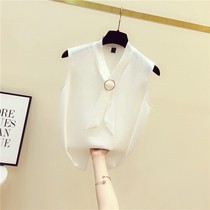 South Korean white vest woman 2022 Summer new 100 lap top of the bottom shirt with sleeveless snow-spinning womens blouses