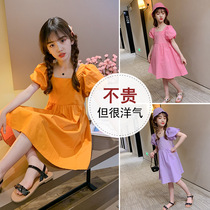 2021 summer new girl dress send hat summer dress middle child Korean bubble short sleeve Princess foreign gas skirt