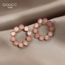 Early spring new pink circle earrings High sense earrings female 925 silver needle earrings 2021 New Tide