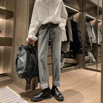 Hualun Spring High Street Jeans Mens Trend Brand Loose Straight Ins Korean Version Cropped Pants Casual Boys Pants