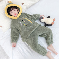 Baby sleeping bag flannel boy conjunction pajamas coral dust autumn winter anti-kick warm childrens home suit
