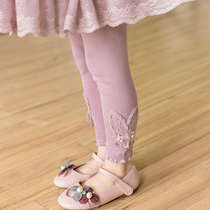 Girl Pants Spring Autumn Ocean Qi 100 Hitch a Han version High waist patch lace children with bottom pants female baby outside wearing