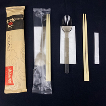 Disposable four-piece set of Spoon thick long handle restaurant Spoon rice spoon dessert spoon four-in-one chopsticks take-out for commercial use