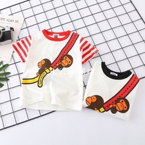 Japanese Tide brand bape childrens backpack monkey 2021 summer boys and girls cotton cotton short sleeve T-shirt baby shirt