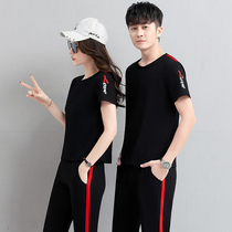 Temperament couple wear summer suit mens short-sleeved t-shirt 2021 new sports suit mens summer round neck clothes trend