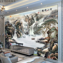 Chinese style TV background wall wallpaper office landscape and landscape painting wall cloth living room 3D stereo mural book room wall paper