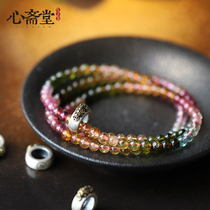 Heart Zhaitang (Rainbow) Natural ice transparent rainbow color tourmaline bracelet Buddha beads female ox years original year hand string jewelry