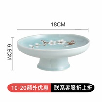 Chinese living room ornaments snacks snack plate hand-painted plum blossom glaze ceramic tall fruit plate retro tea plate