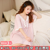 Pregnant woman large size night dress womens summer pure cotton short-sleeved thin pajamas loose fat MM night dress summer princess style