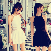 Swimsuit womens one-piece conservative skirt to cover the belly slim slim small chest gathered backless sexy hot spring swimming costume