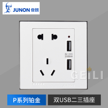 Junon P series platinum two three plug with dual USB charging 86 type concealed switch five-hole power outlet