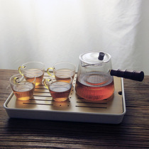 High temperature resistant glass cooking teapot striped wooden steamed tea teapot electric pottery stove open fire plus Tropical tea tray with Cup
