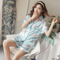 Pajamas female summer student Korean version of cute ladies summer ice silk suit short-sleeved home clothes summer two-piece set new