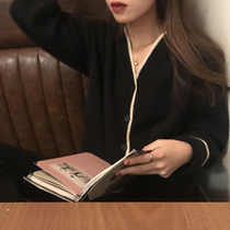 Minimum Sea V Collar Black Sweater Cardiovert Jacket Woman Knit Blouse Spring Autumn Long Sleeve Undershirt Easy 100 lap