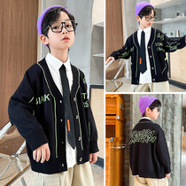 Boys Spring and Autumn Knitted Cardigan Jacket Jacket 2021 New Western Tide Childrens Casual Sweater Korean Edition