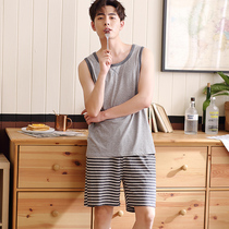 Pajamas men cotton summer vest sleeveless youth home clothes men casual can go out striped thin size set