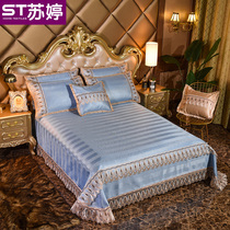 European lace ice rattan mat three-piece sheet summer mat thickened air conditioning mat non-slip 8m washable