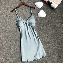 Japan Harness Sleepwear Womens Summer Sexual Sensation With Chest Pads Coaling Small Breasts Ice Silk Thin minimalist Pure Color Sleeping Dress