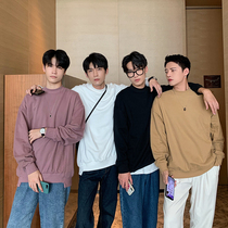 Hualun loose trend Joker couple solid color sweater spring and autumn ins tide round neck long sleeve asymmetric top