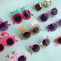 Children Ins Sunglasses Girl Unicorn Cartoon Fruit Strawberry Pineapple Pattern Pink Cute 0-8 Year Old Sunglasses