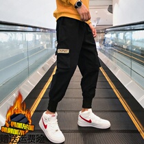 Autumn and winter leggings multi-pocket drawstring overalls all-match slim Korean version of the trend 2019 new plus velvet thickening