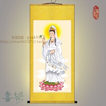 High-definition marriage in the South China Sea white Guanshiyin Bodhisattva Buddha statue painting hanging painting Buddha hall living room decoration hanging painting Silk painting