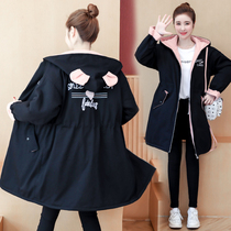 Pregnant womens winter new large - size plus thickening cotton coat medium - long fashion mom 200 pounds