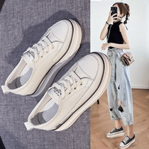 香港松糕鞋女厚底2022秋真皮内增高帆布鞋运动小白鞋老爹单鞋