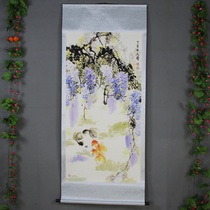 The new Chinese-style framed calligraphy painting in the hall painting celebrity hanging painting Chinese painting lobby painting decoration painting flower under two black and two red goldfish