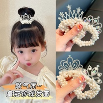 Children's crown headdress rubber band Girls princess pearl head rope Han version little girl with hairballs and rubber bands