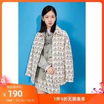 LILY winter New color woven shirt collar loose shoulder zipper short coat womens 119420C3125