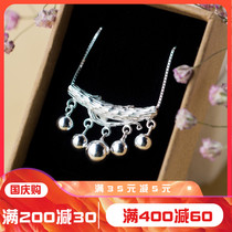 s990 Sterling Silver Necklace Women Fashion Tassel Light Bead Short choker Ethnic Style Long Life Lock Pendant Necklace