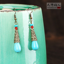 Original ethnic jewelry antique simple Tibetan ornaments bronze accessories turquoise earrings female
