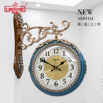 American light luxury large double-sided wall clock living room fashion two-sided decorative wall clock home atmospheric clock hanging