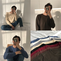 CUIBUJU autumn and winter long-sleeved round neck sweater mens Korean version of the trend slim solid color base pullover sweater men
