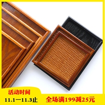 Wooden plate rectangular small tea plate dessert plate Japanese and Korean tray flat plate creative tea point small plate rattan wooden plate